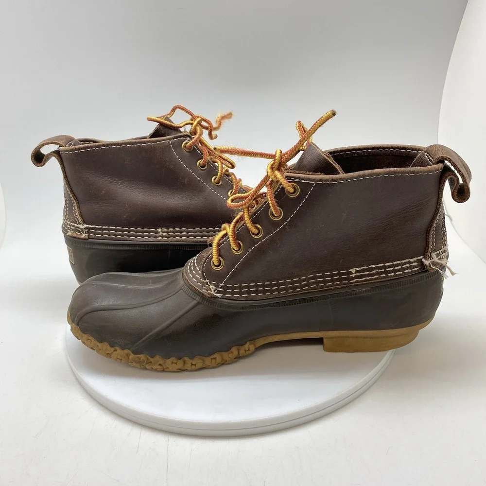 LL Bean Bean Boots Mens 9 M Brown Leather Duck Boot Laces Waterproof USA
